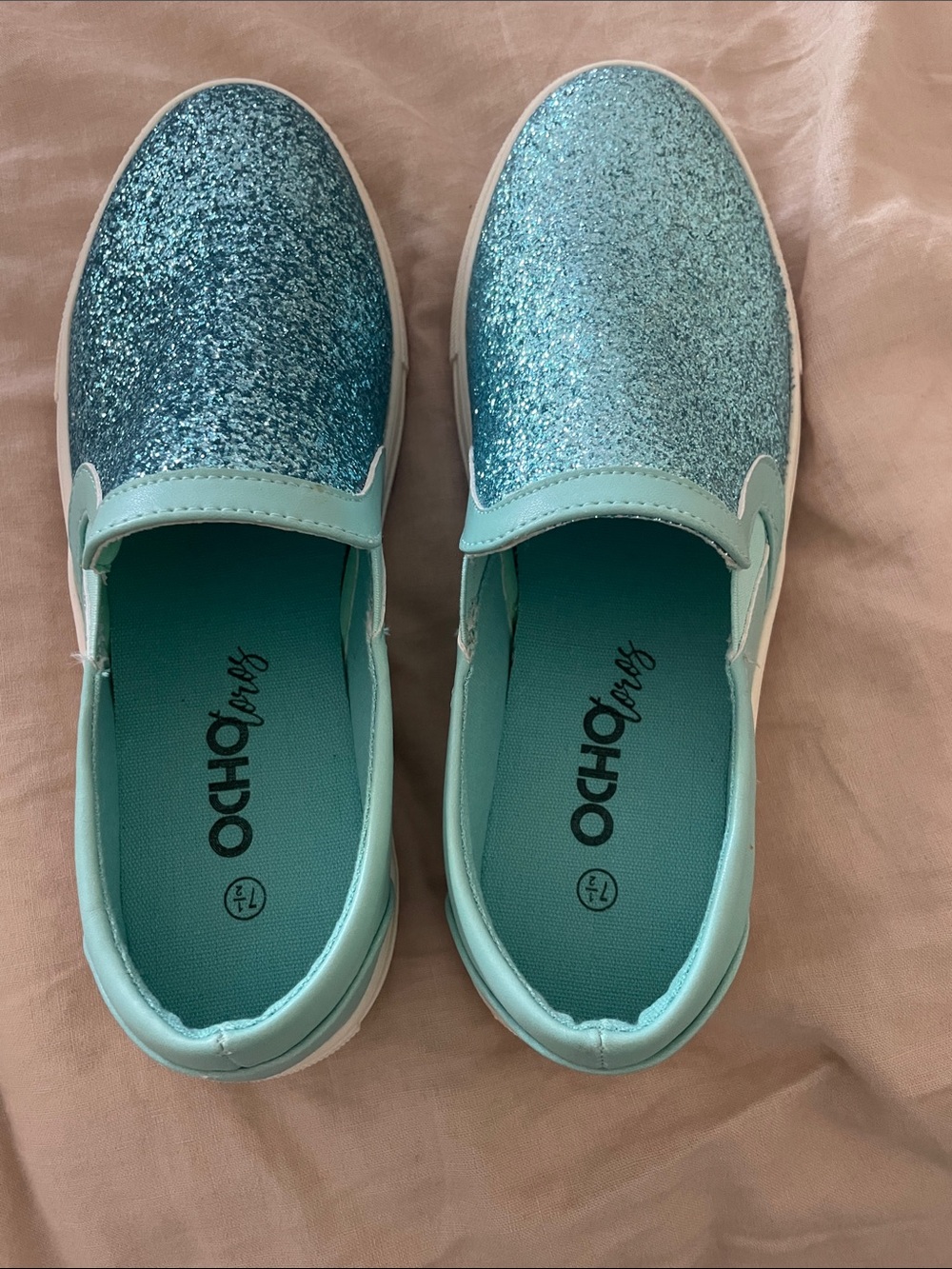 Glitter Slip-On Flats in Aqua Blue